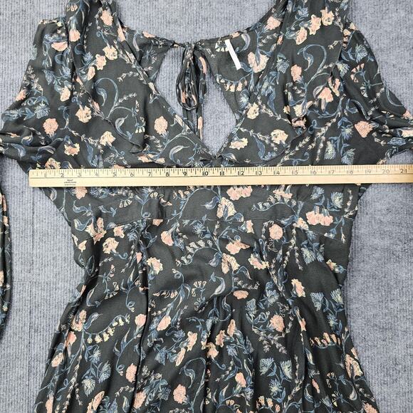 Free People Dress Womens Large Floral Long Sleeve Boho Ruffle Mini Tie Open Back - Picture 4 of 8